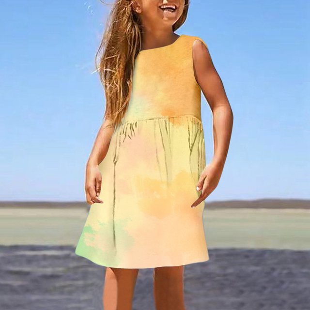Robes pour Filles - Robe d'Été Élégante Sans Manches pour Filles - Confortable Décontractée avec Imprimé Dégradé - pour Plage et Activités Extérieures - Mode pour Tout-Petits et Enfants