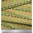 thumbnail image 2 of Soimoi Green Rayon Fabric Stripe & Horse Folk Art Decor Fabric Printed Yard 56 Inch Wide, 2 of 3