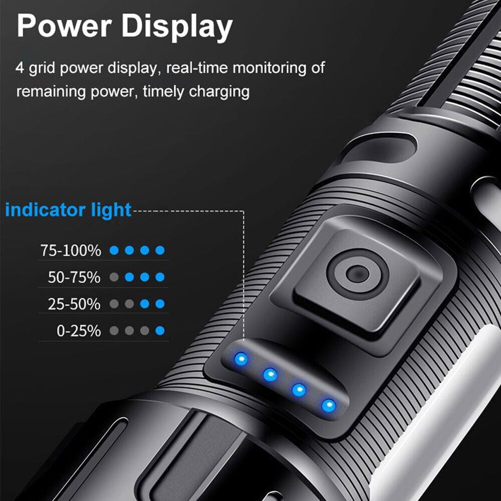LED Flashlight, Lumens Rechargeable Flashlight, Waterproof Searchlight Super Bright Flashlight with 7 Modes Zoom Torch for Camping Outdoor Sport