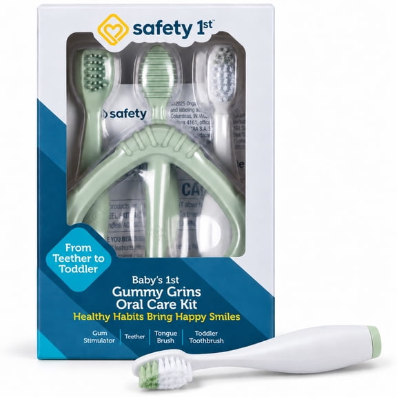 Safety 1st Baby’s 1st Gummy Grins Oral Care Kit, Baby Essentials Kit, Soothing Sage