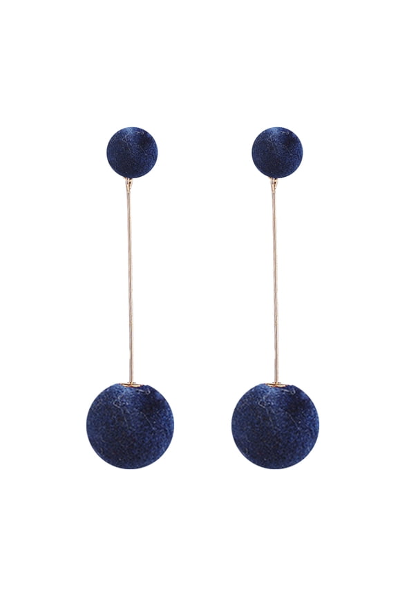 Women Double Fur Ball Long Dangle Earrings Banquet