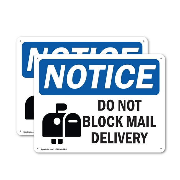 (2 Pack) Do Not Block Mail Delivery OSHA Notice Sign 14 Inch X 10 Inch Indoor / Outdoor Rust-Free Aluminum Metal Signs for Workplace, Workshop, and Construction Site, Made in the USA