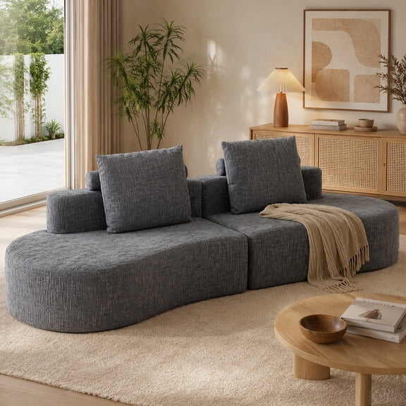 Patbrela 98" Modern Art Sofa Oversized Curved Boneless Couch, 38 Inch Extra Deep Seating Upholstered Sofa for Living Room, Office & Apartment, Linen Upholstery, No Assembly, Dark Gray