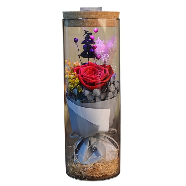 Adornos de flores eternas, rosas, ramos estrellados, adornos para el hogar con luces, regalos navideños, regalos de cumpleaños para familiares y amigos.