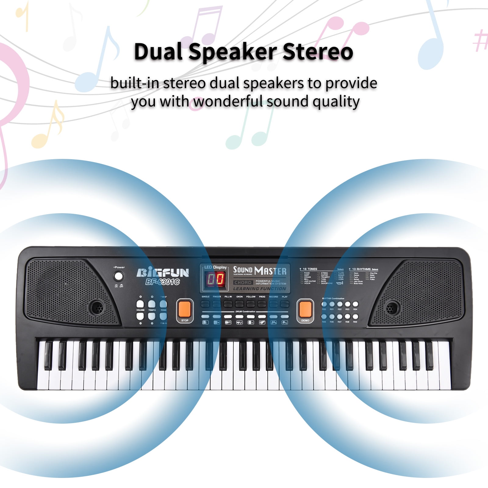 OUTGOO Kids Keyboard Piano, Portable 61 Keys Piano Keyboard for Beginners, Electronic Digital Piano with Built-in Dual Speaker, Microphone and Music Stand, for Boys Girls Ages 3-12