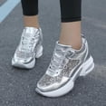 thumbnail image 4 of Women's Fashion Wedge Sneakers - Hidden Heel Height Platform Shoes with Glitter Detail, 4 of 11