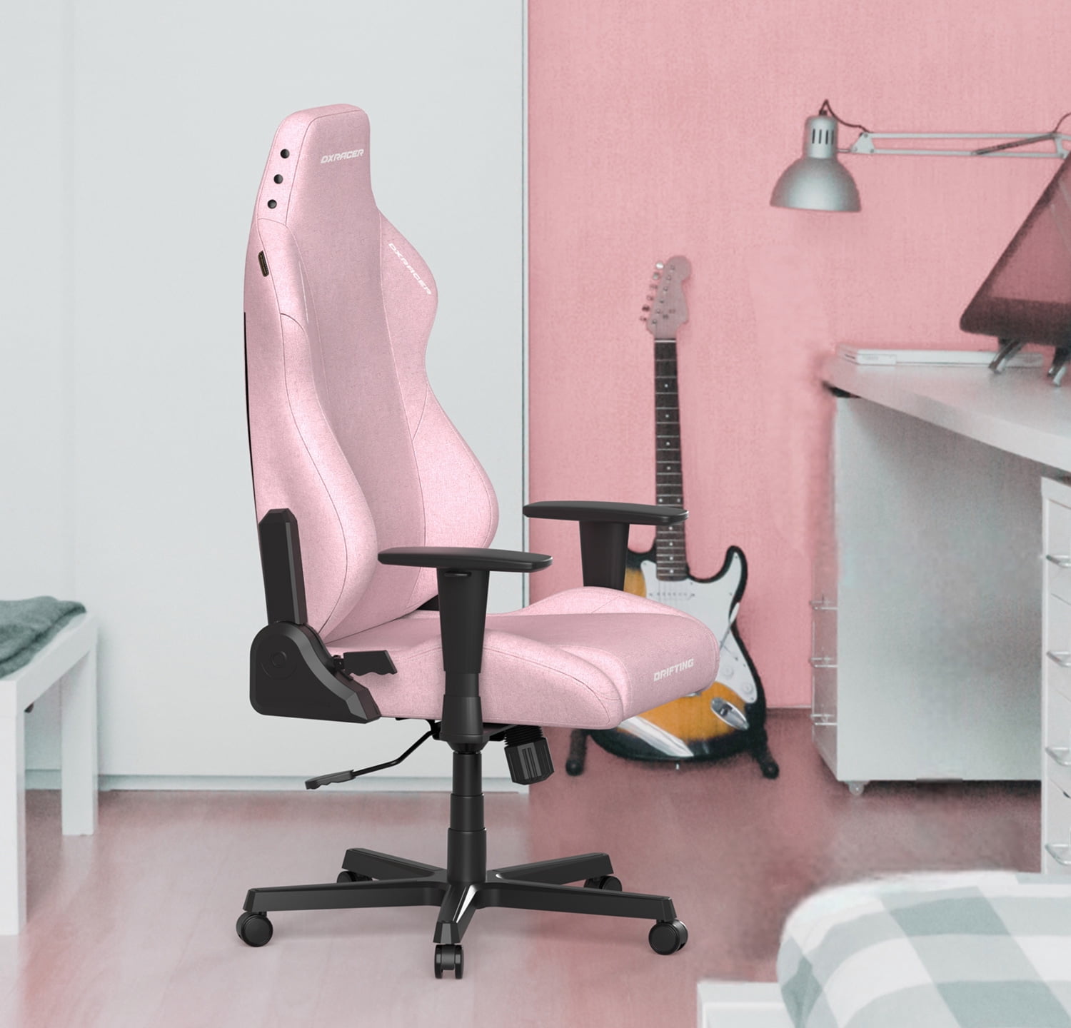 DXRacer Drifting Gaming Chair - Fabric Ergonomic Office Chair with Lumbar Pillow & Adjustable Headrest - Comfortable PC Computer Gamer Gaming Chair Recliner For Adults Teens, Pink, Regular L