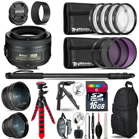 Nikon AFS 35mm 1.8 - 3 Lens Kit + Tripod + Backpack - 16GB Accessory (Best 35mm Camera For Travel)