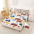 thumbnail image 2 of Castle Fairy Hand Drawn Fire Truck Bed Sheets 4pcs for Teens, Road Barrier Print King Sheets for Toddler Bedroom, Red Blue, 2 of 6