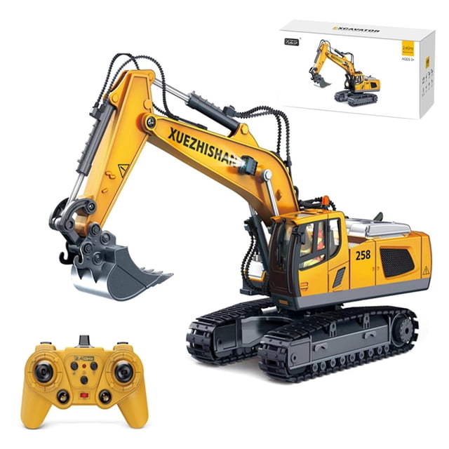 Tractor de construcción de juguete de excavadora de control remoto, vehículo de ingeniería de aleación y plástico duradero para niños, amarillo