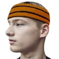 thumbnail image 2 of Couver Unisex Long Wide Terry Cloth Basketball Headband Two Stripe Design 3 Pack, Tan/2 Lines Black, 2 of 8