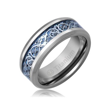 Mens Titanium Gold Filigree Celtic Dragon 8mm Comfort Fit Eternity Wedding Band Ring