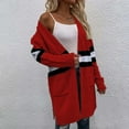 thumbnail image 5 of ZQUUVOU Women's Long Sweater Coat Cardigan Winter Striped Casual Long Sleeve Pocket Cardigan Blouse Tops Red, 5 of 8