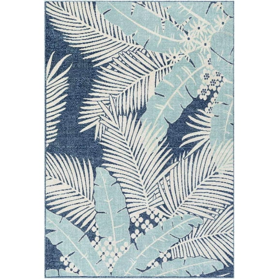 Mark&Day Outdoor Rugs, 7x9 Birstum Coastal Indoor/Outdoor Aqua Area Rug, Non Shedding Blue White Carpet for Patio, Porch, Deck, Bedroom, Living Room or Kitchen (6'11" x 9')
