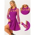thumbnail image 2 of Unique Bargains Women's Retro Flat Collar Mesh Sheer Sleeve Flared Party Dress L Purple, 2 of 5