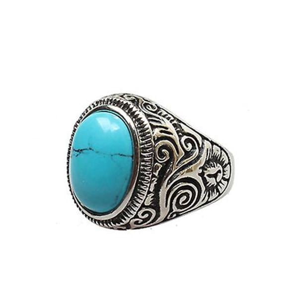 Anillo de banda tallada de acero inoxidable turquesa grande clásico vintage para hombre 7