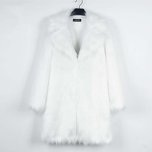 Meichang Women Faux Fur Jacket Long Sleeve Collar Open Front