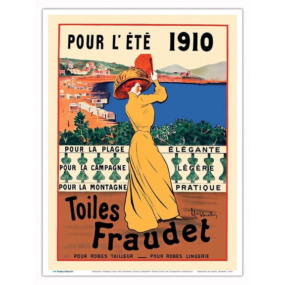 Fraudet Fabrics for the Summer (Toiles Fraudet Pour l'été) - Vintage French Advertising Poster by Leonetto Cappiello c.1910 - Master Art Print (Unframed) 9in x 12in