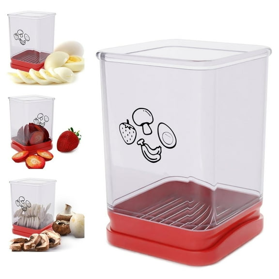 Fruit Slicer Cup | Strawberry Slicer | Stainless Steel Strawberry & Vegetable Slicer with Push Plate - Quickly Makes Fruit & Veggie Salad - Must Have Kitchen Gadget