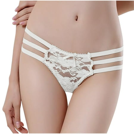 Dasayo White Women s Panties Cheeky Thong Lace G-String Brief Low Waist Bras Hipster Panties for Women L