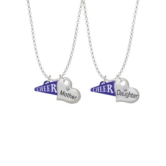 Delight Jewelry Acrylic 3/4" Navy Cheer Megaphone Mother & Daughter Heart Necklaces (Set of 2), 19" 2"