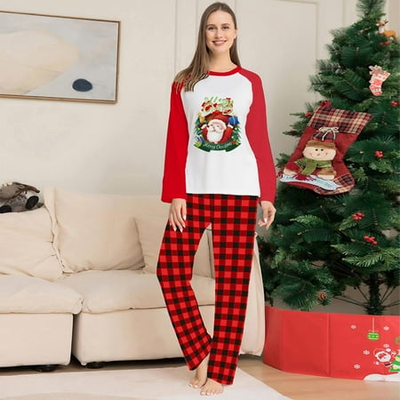 

Christmas Fashion Long Sleeves Women Plaid Printed Top+Pants Family Matching Pajamas Set