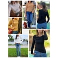 thumbnail image 5 of Anygrew Women Long Sleeve Top Casual Basic Slim Knit Ribbed T Shirt, 5 of 7