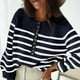 thumbnail image 5 of Suéter informal de manga larga a rayas para mujer, suéter con cuello redondo y mangas raglán, sudadera holgada con cuello redondo, jersey de punto grueso con botones (L), 5 of 5
