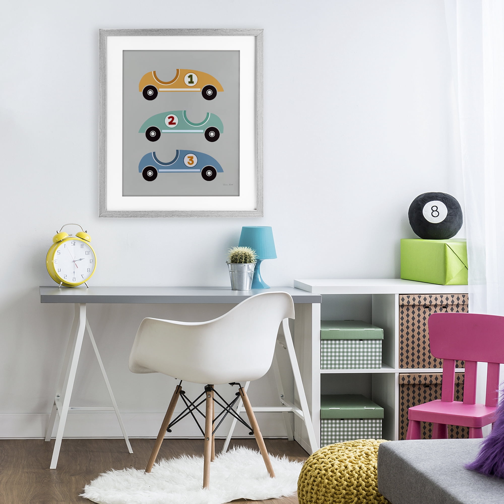 Stupell Industries Vroom Race Cars Gray Framed Print Under Glass, design by Susan Ball