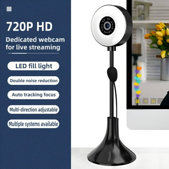 720P Webcam with Microphone, Web Cameras with Light, Desktop Streaming USB Face Web Cam with Bracket for Facebook, YouTube, Skype, TV, PC