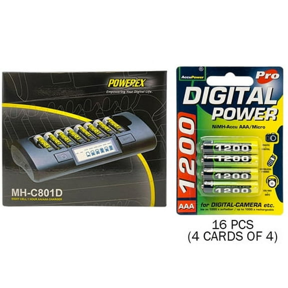 Powerex MH-C801D 8-Cell Charger & 16 AAA NiMH AccuPower Micro Batteries (1200 mAh)