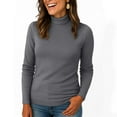 thumbnail image 6 of Women's Turtleneck Pullover Fall Winter Fashion Long Sleeve Pullover Top Slim Fit Stretch Knit Casual Soft Cozy Style Dark Gray L, 6 of 6