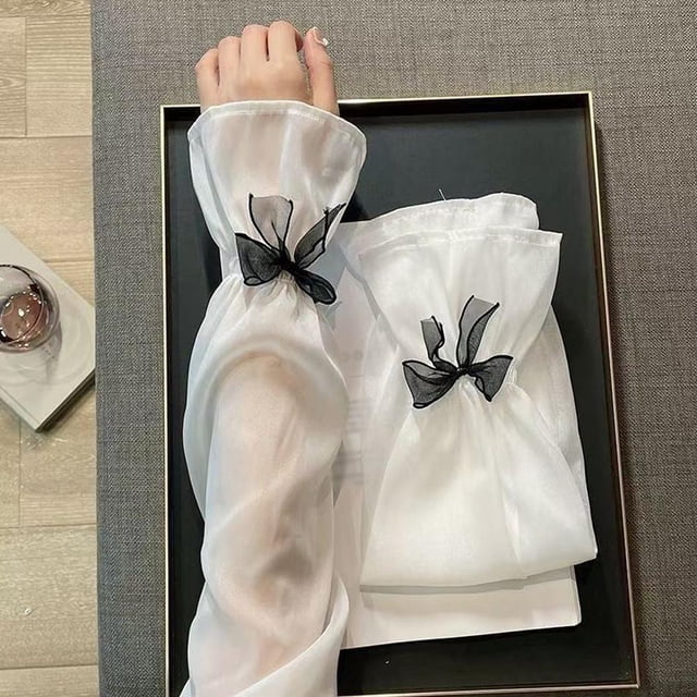 Mangas de lazo de seda helada para mujer: guantes de protección solar, de gasa, corte holgado, diseño elegante para viajes de verano y uso diario.