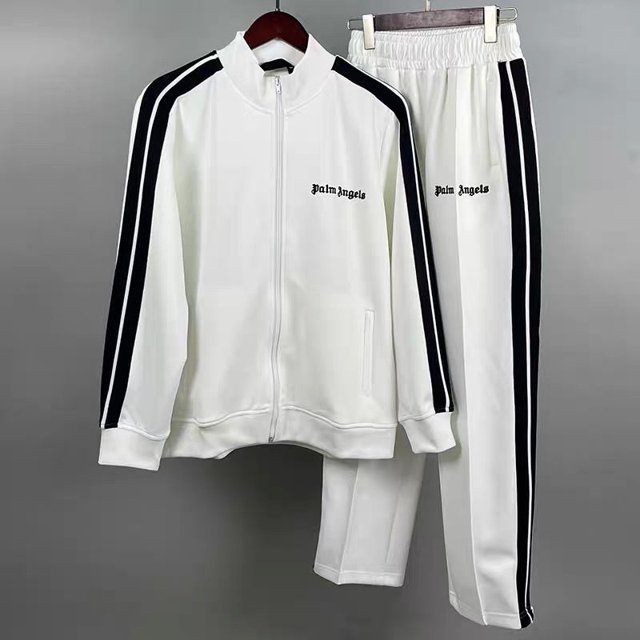 Versión correcta de la marca de moda pa Fo palm angel, correas a rayas, conjunto de pareja de abrigo deportivo informal de calle altaConjunto blanco