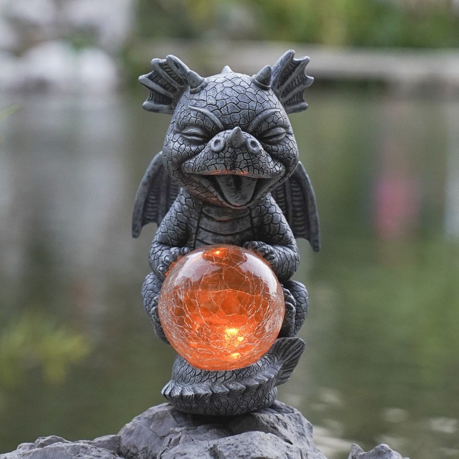 JIhuahe Solar Powered Dinosaur Garden Light, Outdoor Resin Dragon Sculpture Decoration with LED Moon Lamp, Creative Dinosaur Statue for Balcony Yard Decor, Solar Energy Powered,A