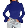 thumbnail image 6 of QATAINLAV Womens Velvet Turtleneck Tops Long Bell Sleeve Pullover Slim Fitted Thermal Basic Layer Shirts, Blue, S, 6 of 8