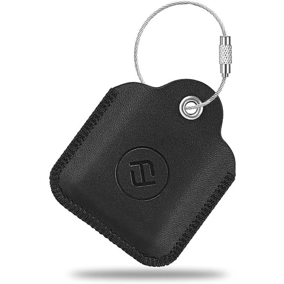 Fintie Genuine Leather Case for Samsung Galaxy SmartTag, Anti-Scratch Lightweight Protective Skin Cover with Keychain, Black