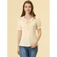 thumbnail image 3 of Allegra K Women's Tie Neck Ruffle Neck Blouse Puff Sleeve Ruffle Cuff Solid Tops S Apricot, 3 of 5