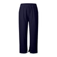 thumbnail image 5 of Ludearly Linen Pants for Women Beach Summer Plus Size Elastic Waist Straight Leg Crop Button Casual Trousers with Pockets, 5 of 5