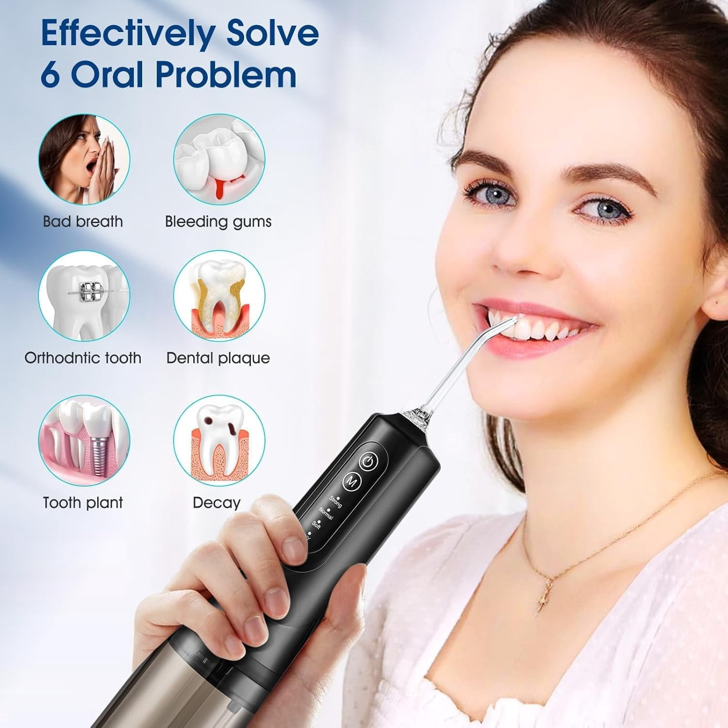 Water Flosser for Teeth Cordless: 260ML Portable Oral Irrigator with DIY Strength for Daily Oral and Braces Care, 4 Modes & 5 Jet Tips, 40-Day Battery, IPX7 Waterproof Dental Flosser for Home
