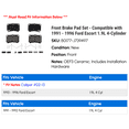 thumbnail image 2 of Front Brake Pad Set - Compatible with 1991 - 1996 Ford Escort 1.9L 4-Cylinder 1992 1993 1994 1995, 2 of 2