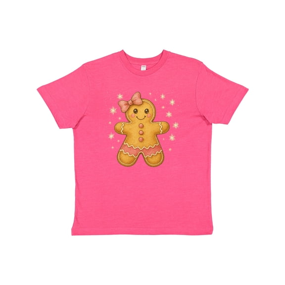 Inktastic Cute Gingerbread Girl with Pink Bow Christmas Youth T-Shirt
