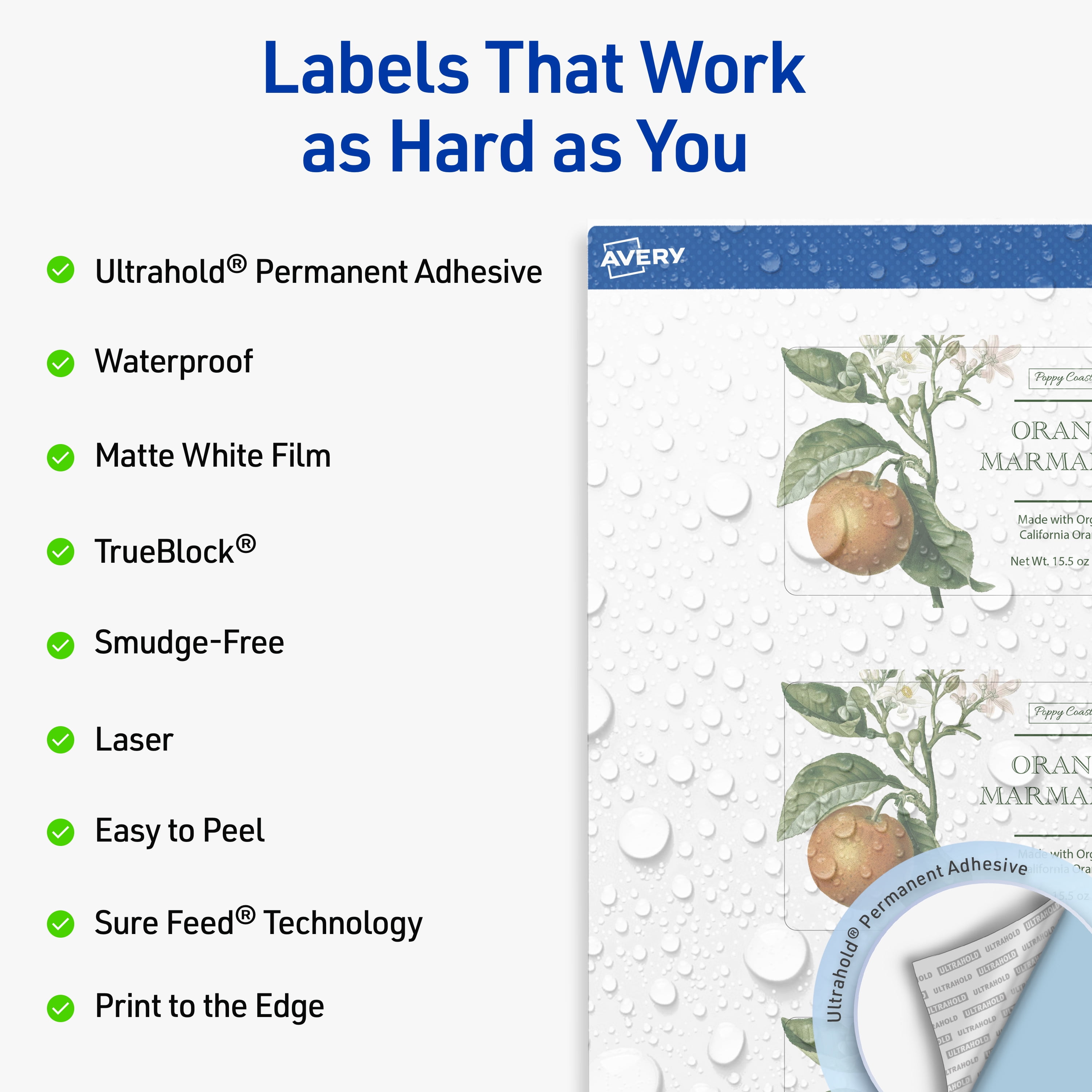 Avery Waterproof Rectangle Labels, 2.5" x 5", 75 Total