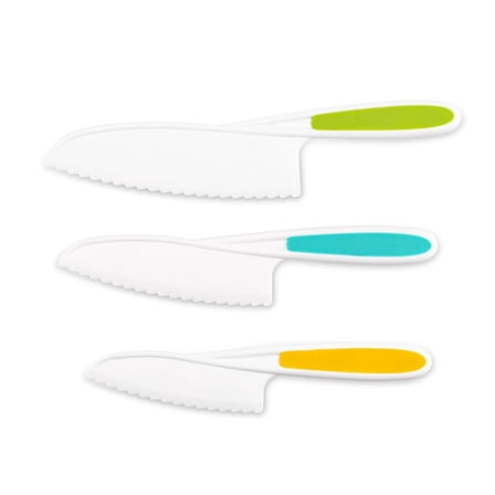 Artrylin Children's Safety Knives for Cake Decorating - 3Pack 3 Size BPA-Free Plastic Serrated Knives, Perfect for Toddlers Baking, Fruit Slicing & Birthday Parties (Colorful , Dishwasher Safe)