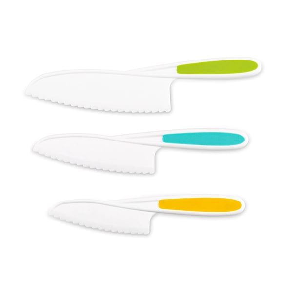 Artrylin Children's Safety Knives for Cake Decorating - 3Pack 3 Size BPA-Free Plastic Serrated Knives, Perfect for Toddlers Baking, Fruit Slicing & Birthday Parties (Colorful , Dishwasher Safe)