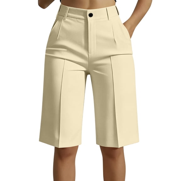 Tumotour Plus Size Summer Bermuda Shorts For Women'S Solid High Waisted Straight-Leg Shorts Casual Suit Shorts With Pockets