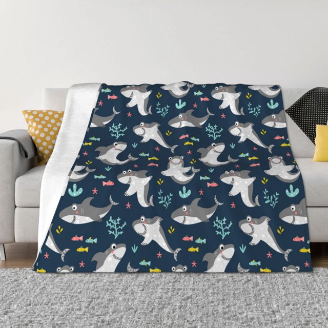 Fotbe Friendly Sharks Manta de Franela con Estampado, Manta Ultrasuave para Cama, Sofá, Auto, Hipoalergénica y Antibolitas-60"x50"