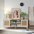 thumbnail image 3 of OKD Rattan TV Stand for a 75-inch TV，Wood TV Console Entertainment Center with 2-Door for Living Room, Solid White, 3 of 7