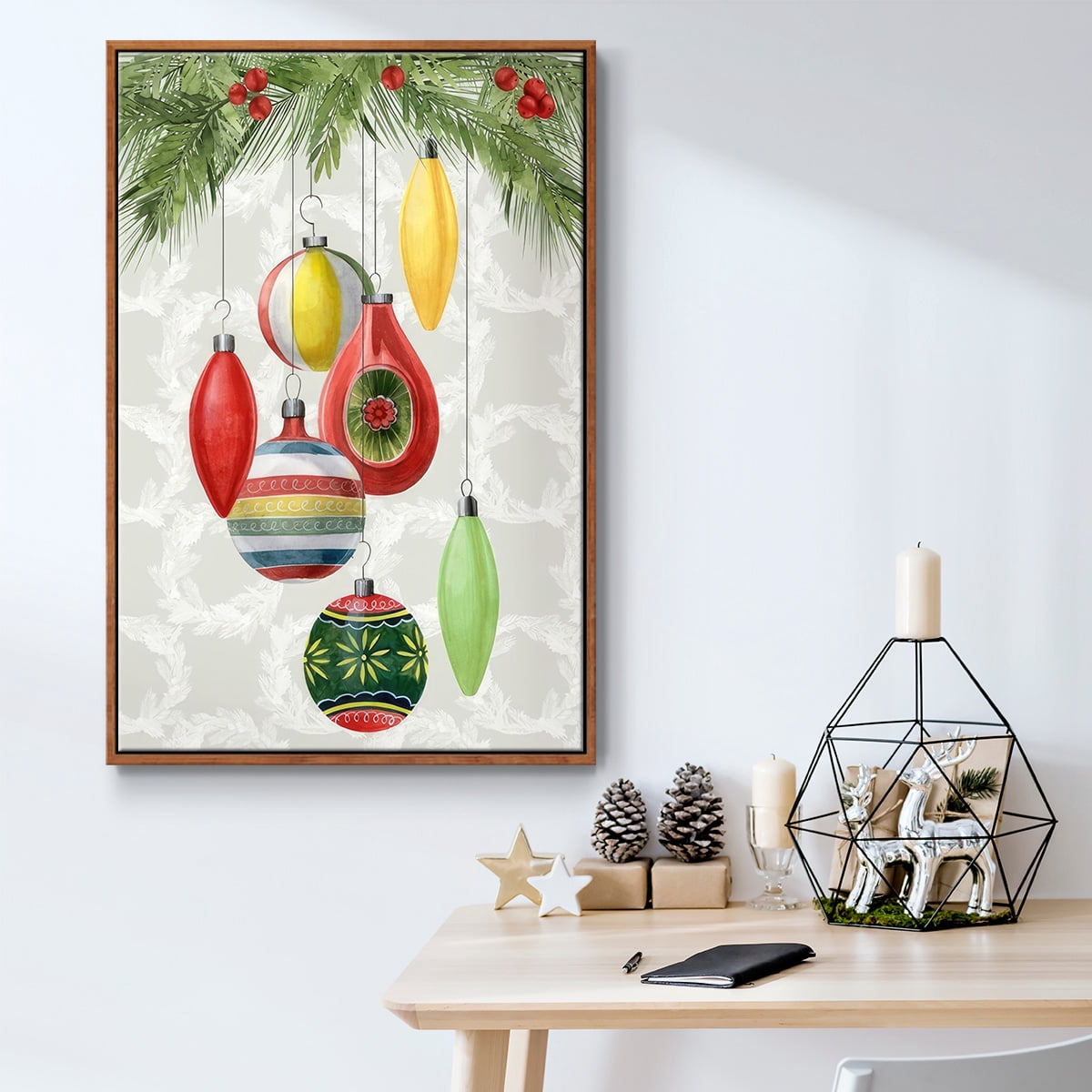 Arose Such a Clatter Collection B - Framed Gallery Wrapped Holiday Canvas - 25 x 37 - Rosewood Frame