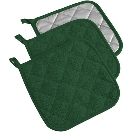 

DII Basic Terry Collection Quilted 100% Cotton Potholder Dark Green 3 Piece